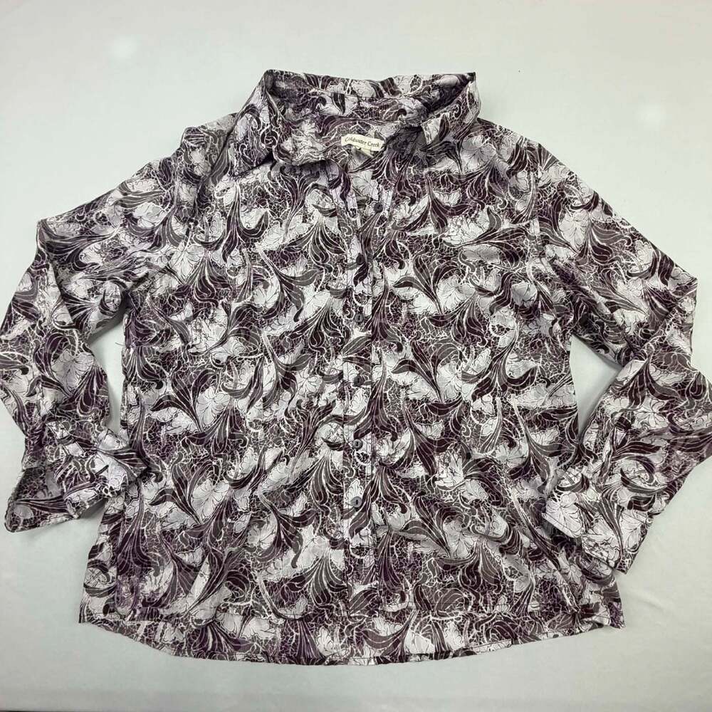 Coldwater Creek Purple Floral Button Down Shirt Women's Size PXL (18)